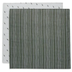 Hydrofiele Multidoek Small 70x70cm StripeOlive - Leaf Green - GOTS - 2 Stuks